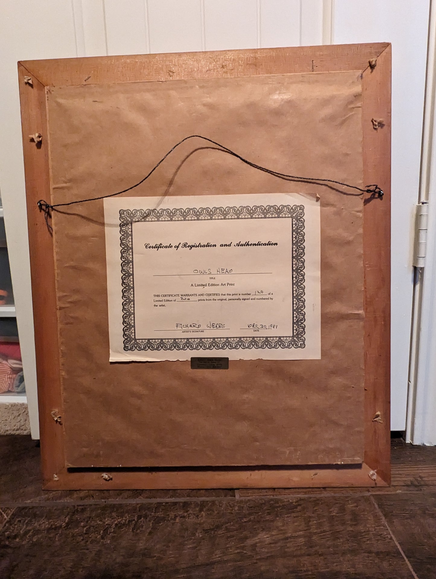 Richard Weer's "Owls Head" Print Numbered 120/200