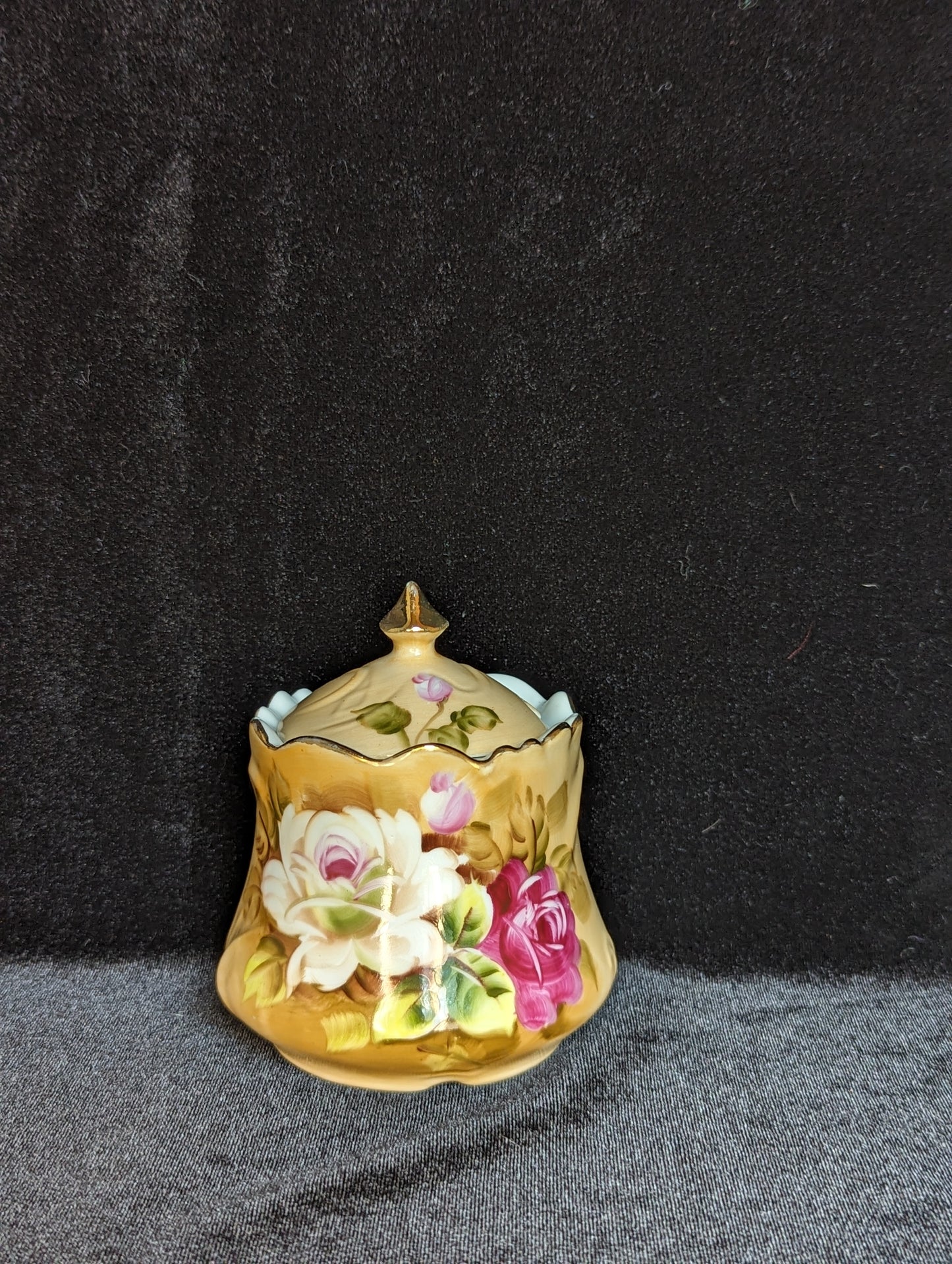 Lefton Heritage Brown Floral Jelly and Jam Pot