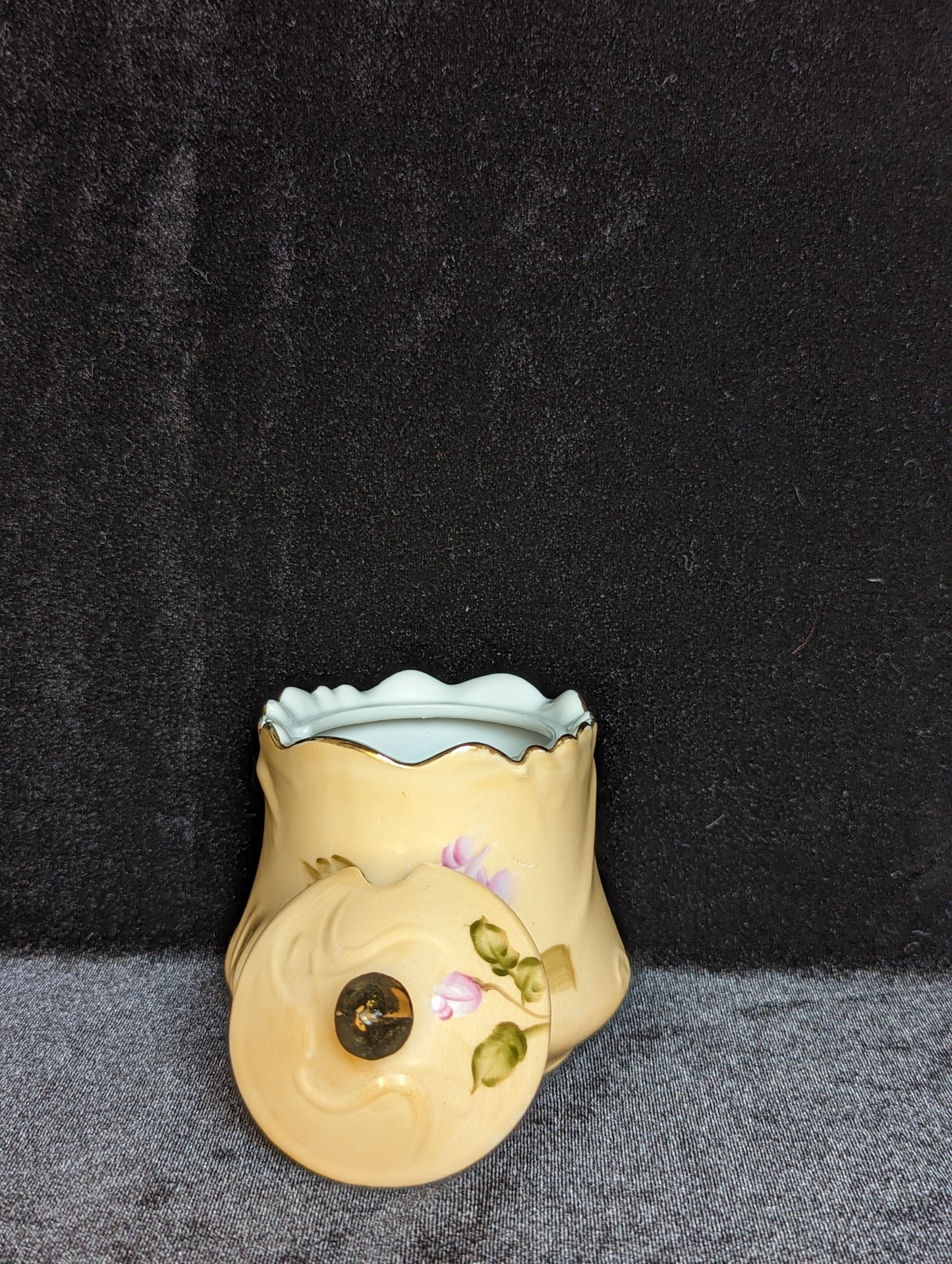 Lefton Heritage Brown Floral Jelly and Jam Pot