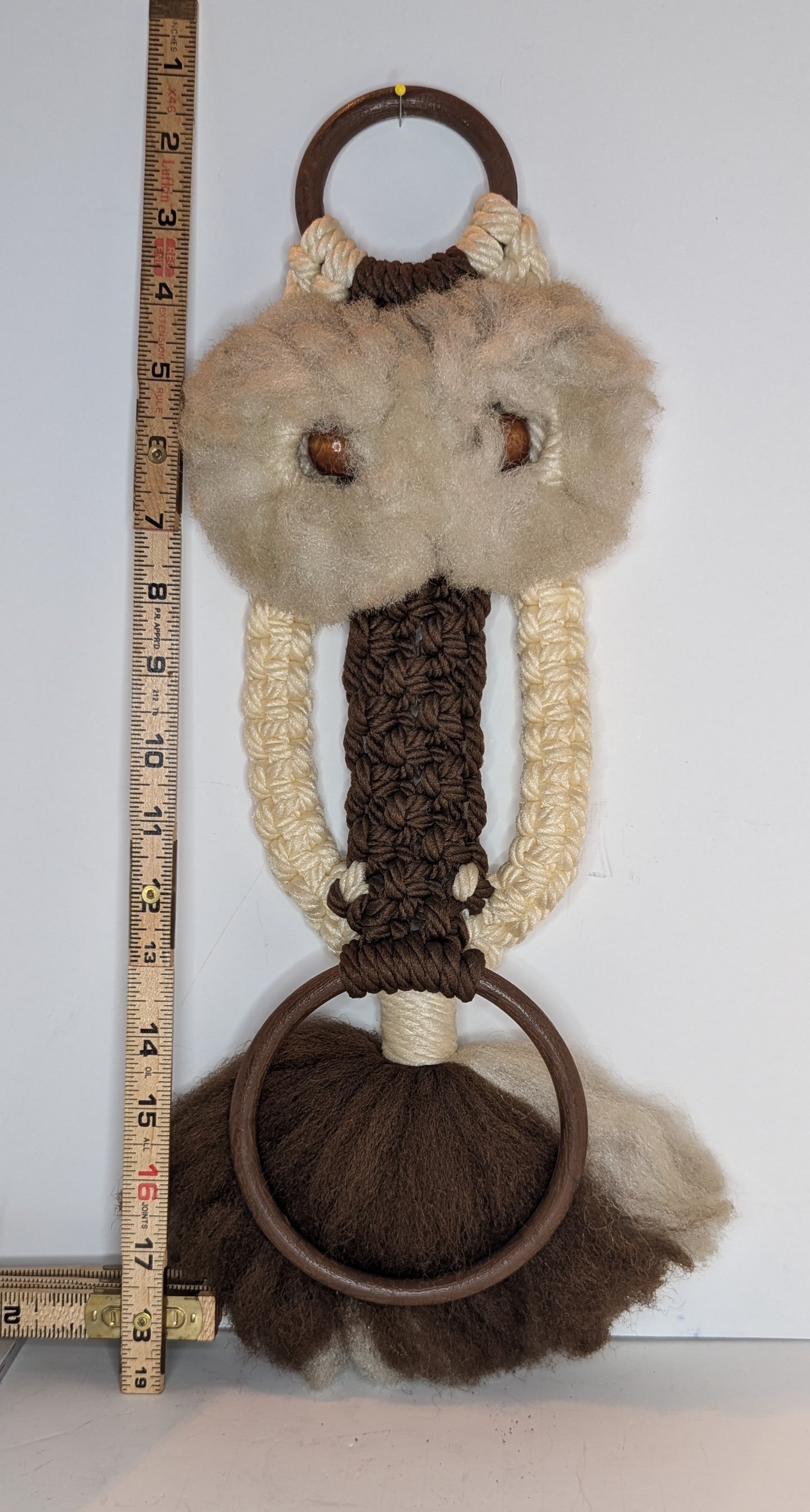 Vintage macrame towel shops bath holder shell