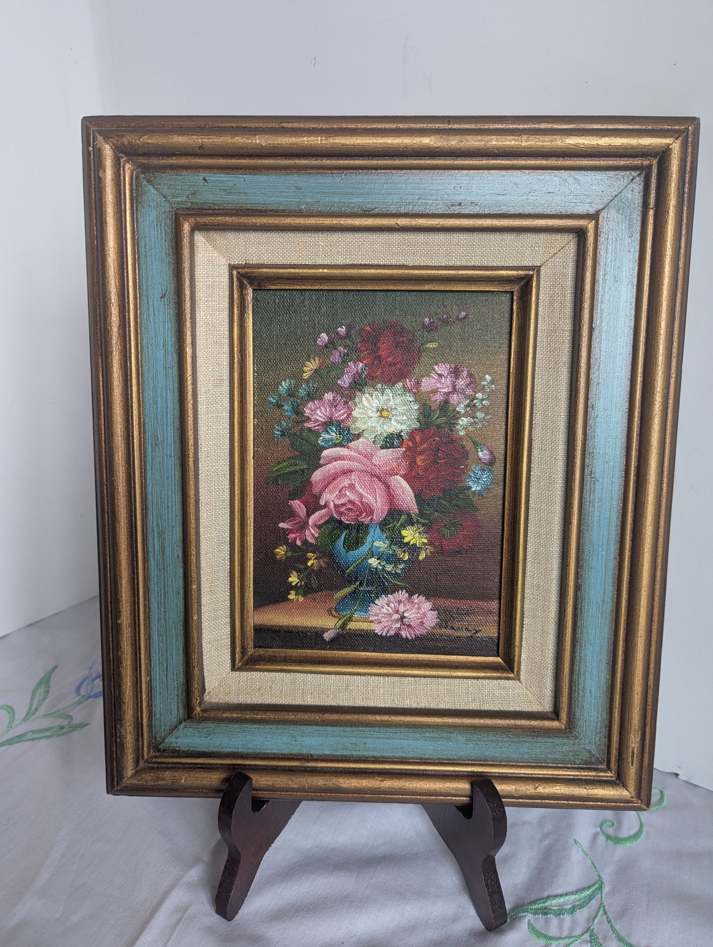Vintage Still Life Framed Oil on Board Painting