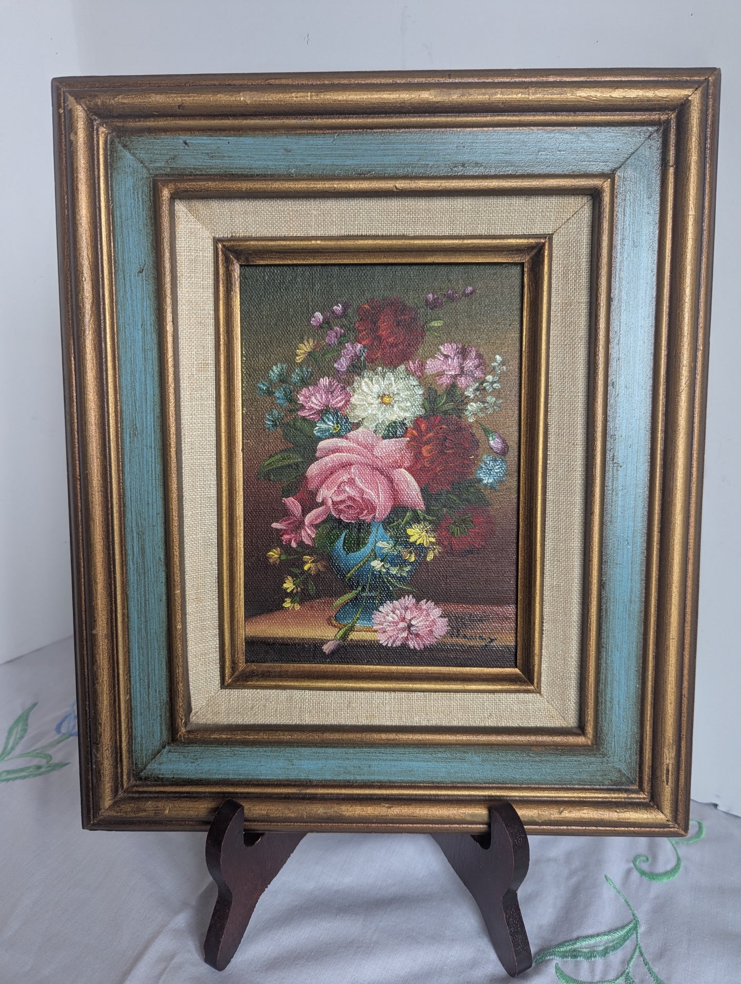 Vintage Still Life Framed Oil on Board Painting