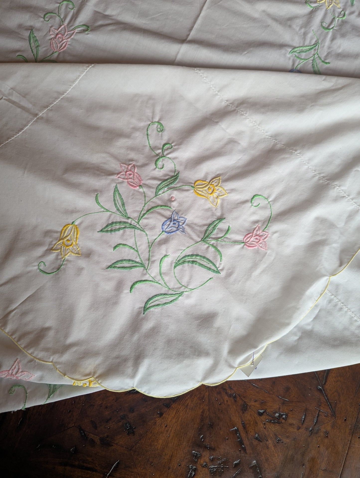 Handmade, Hand Embroidered White Tablecloth