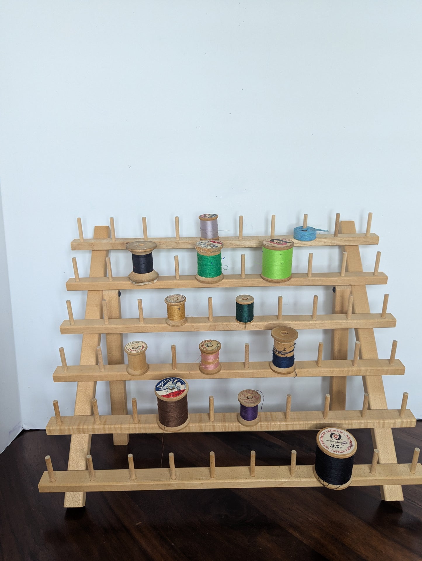 June Tailor Wooden Thread Stand with Vintage Wooden Thread Spools