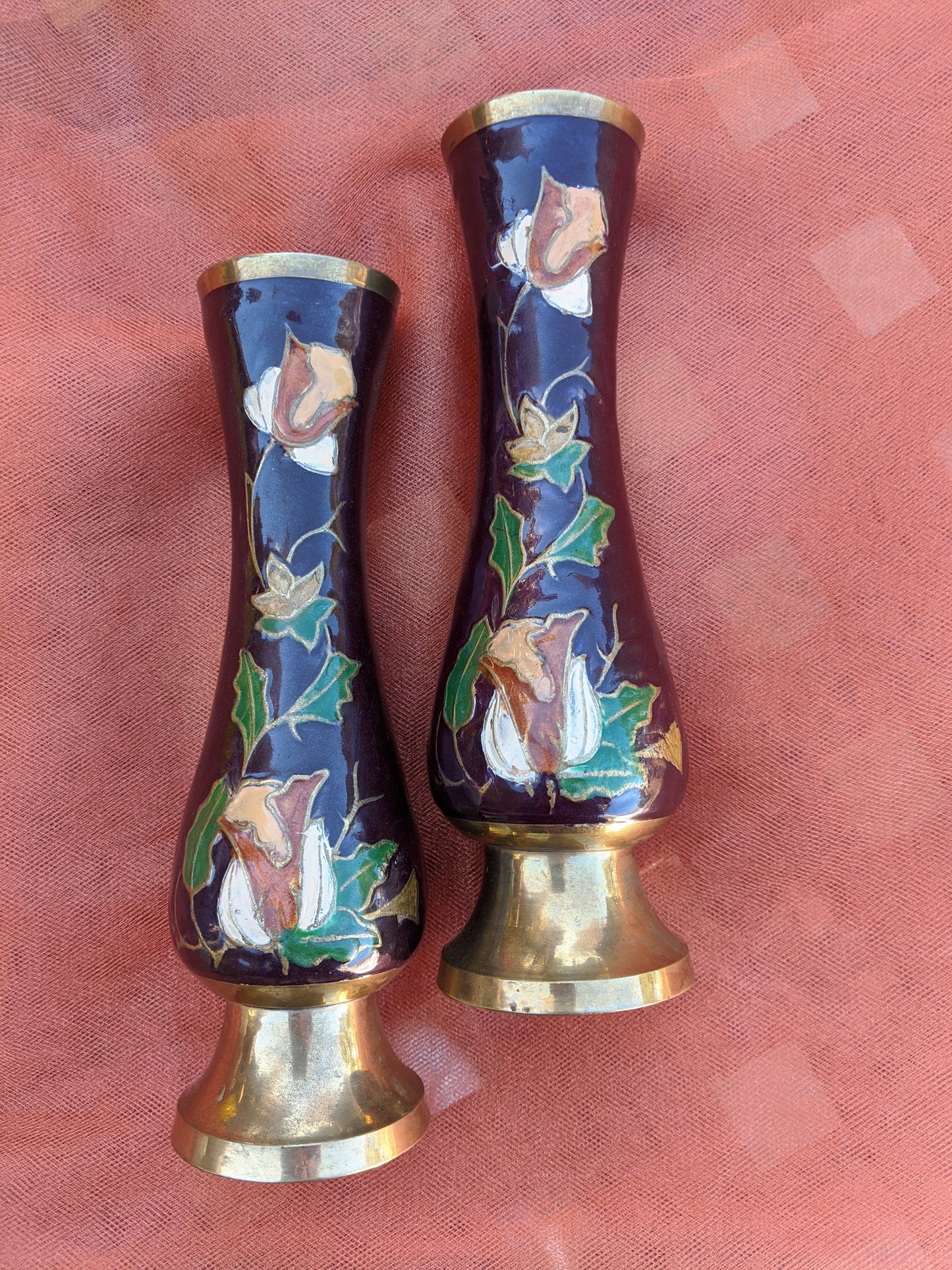 Brass Enameled Bud Vases (2)