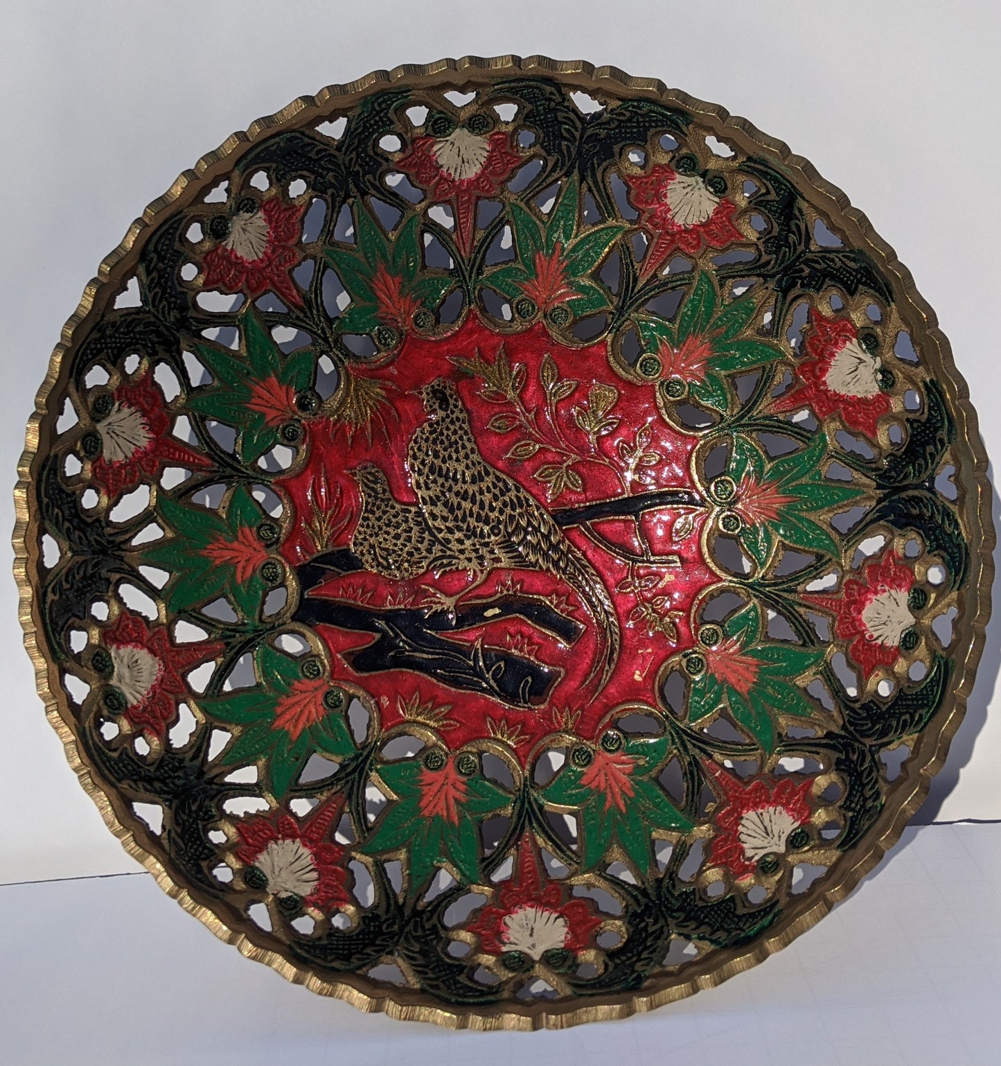 Cloisonne Pheasant Brass Bowl