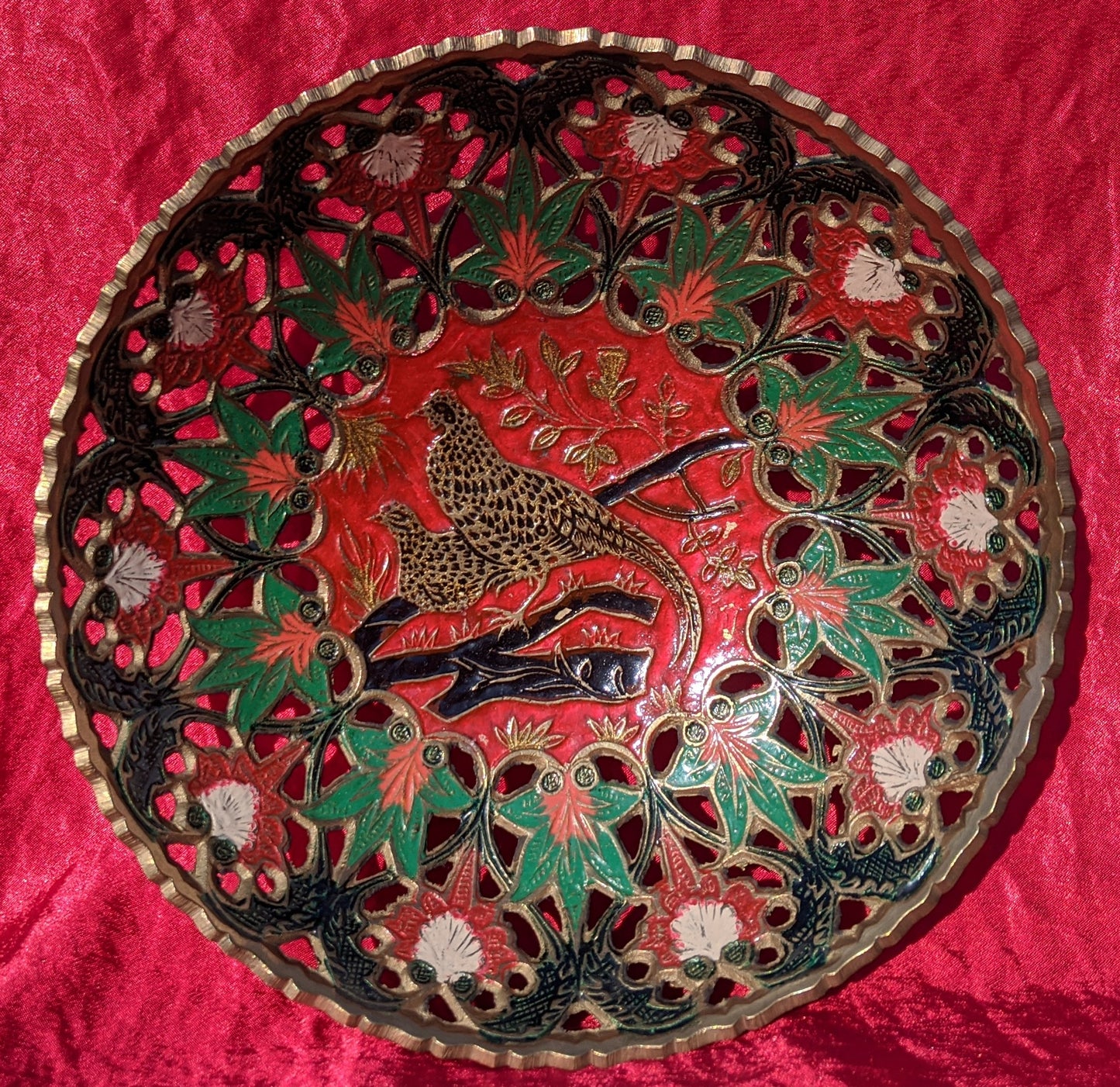Cloisonne Pheasant Brass Bowl