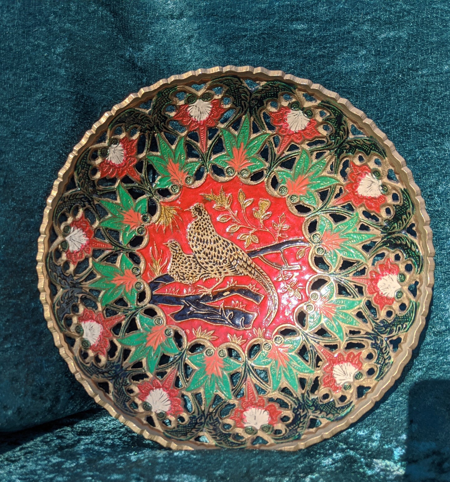 Cloisonne Pheasant Brass Bowl