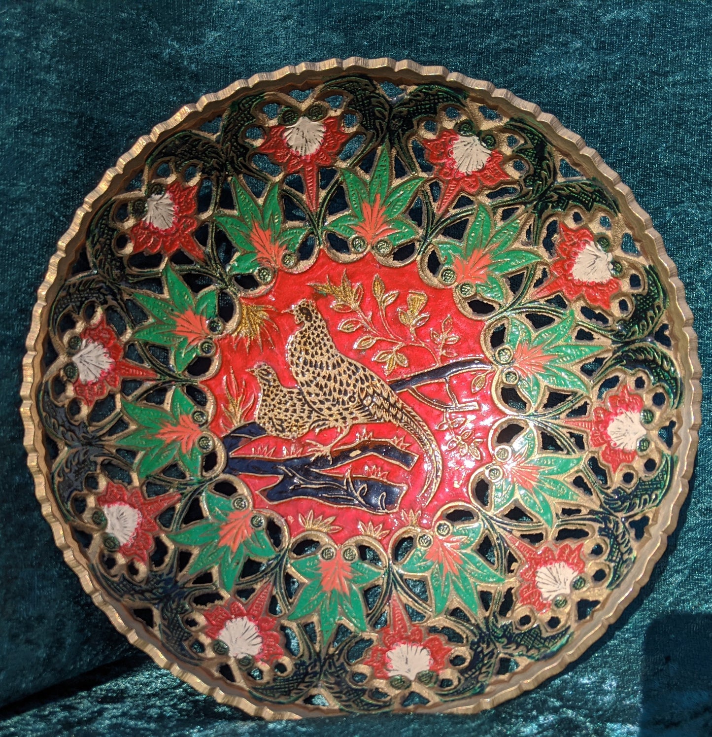 Cloisonne Pheasant Brass Bowl