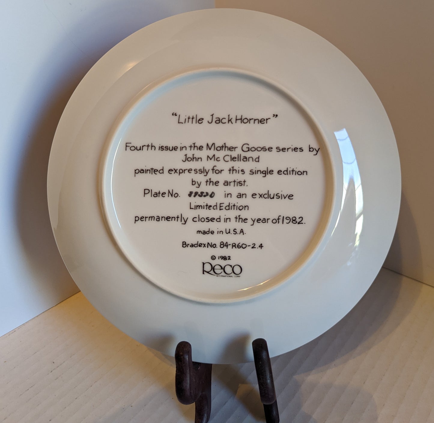 "Little Jack Horner" Vintage Collector's Plate by Reco