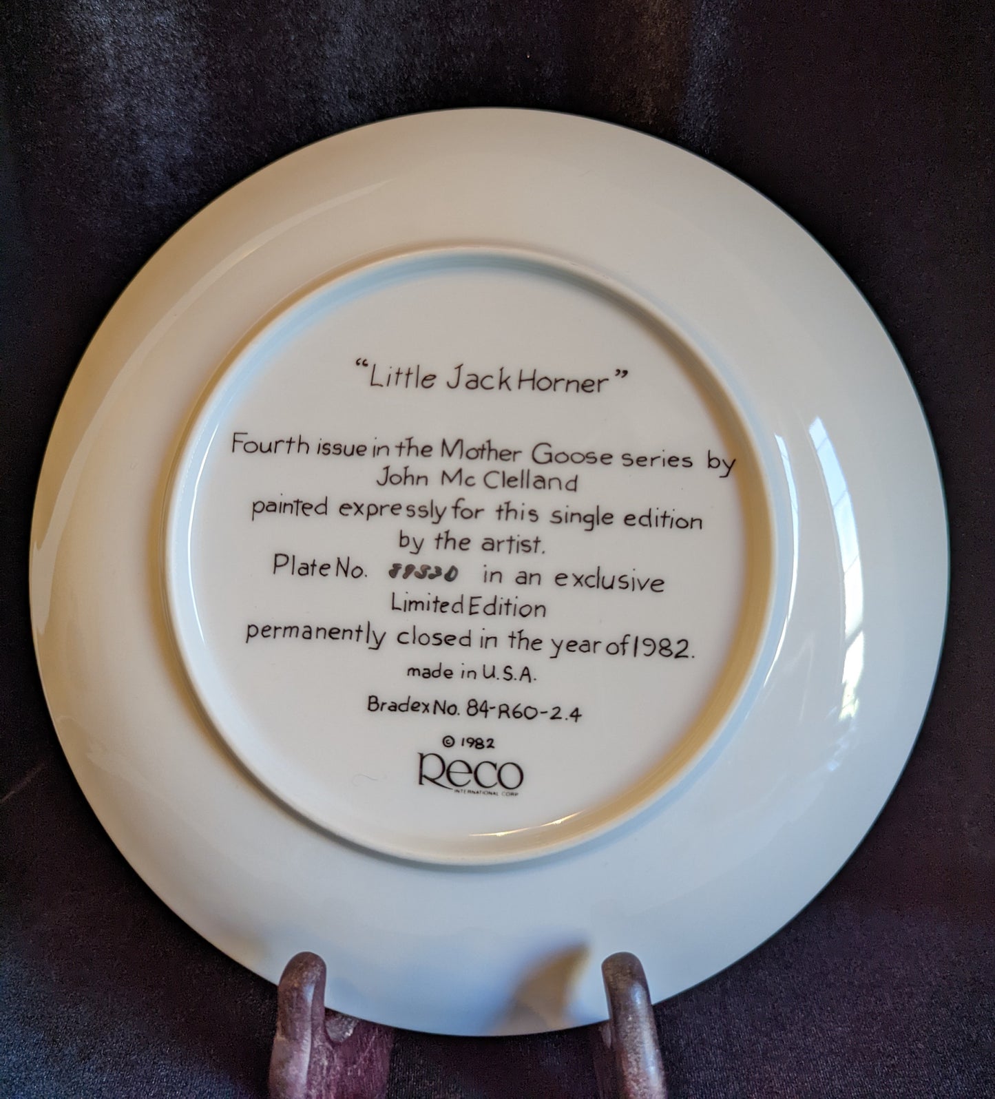 "Little Jack Horner" Vintage Collector's Plate by Reco