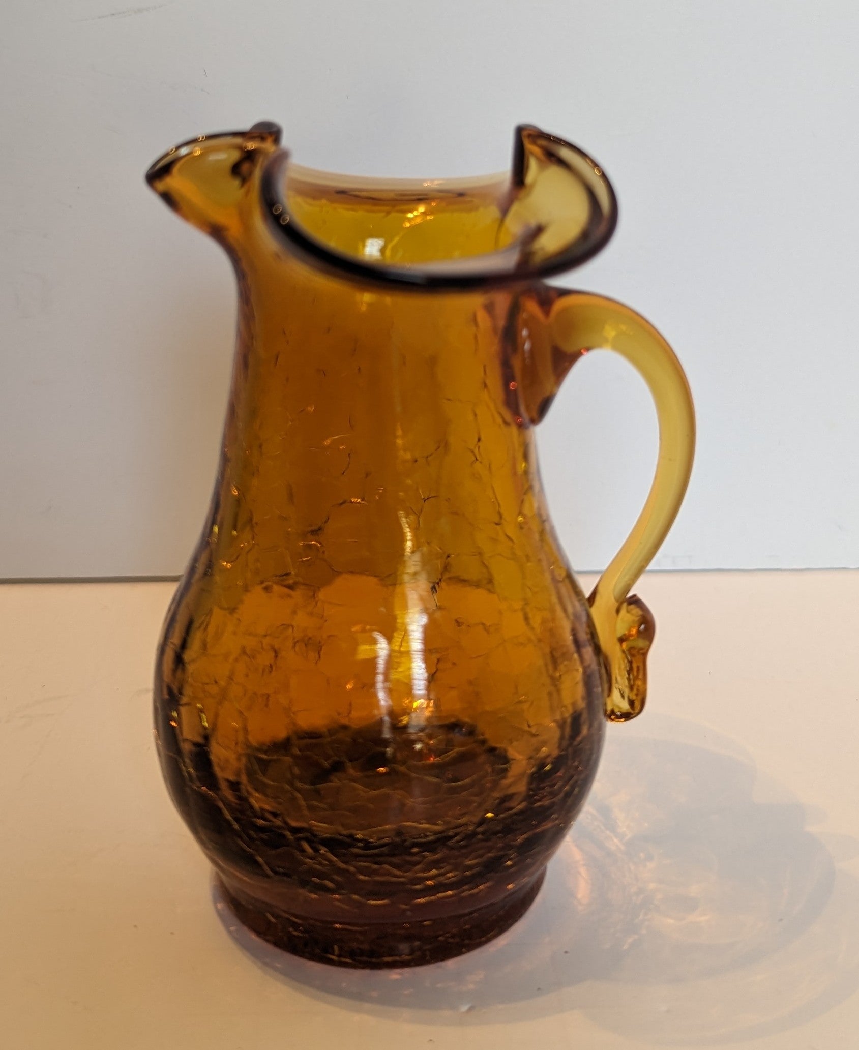 Vintage Amber Mini Crackle glass pitcher