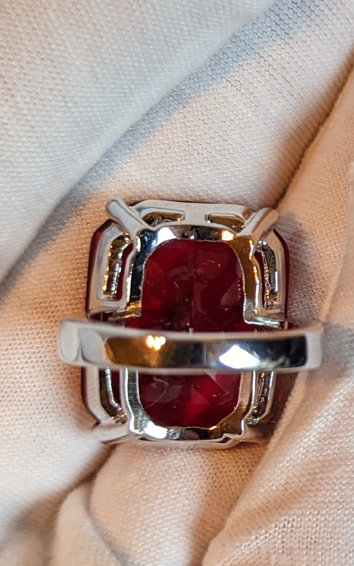Red Emerald Cut Jeweled Ring
