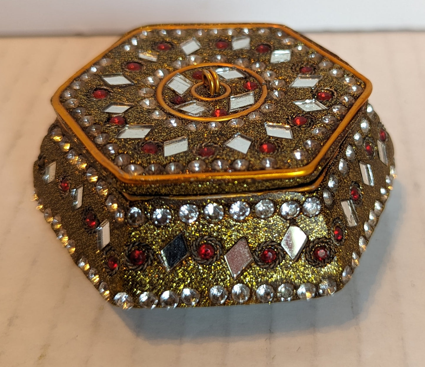 Gold Enameled Indian Mosaic Trinket/Ring Box