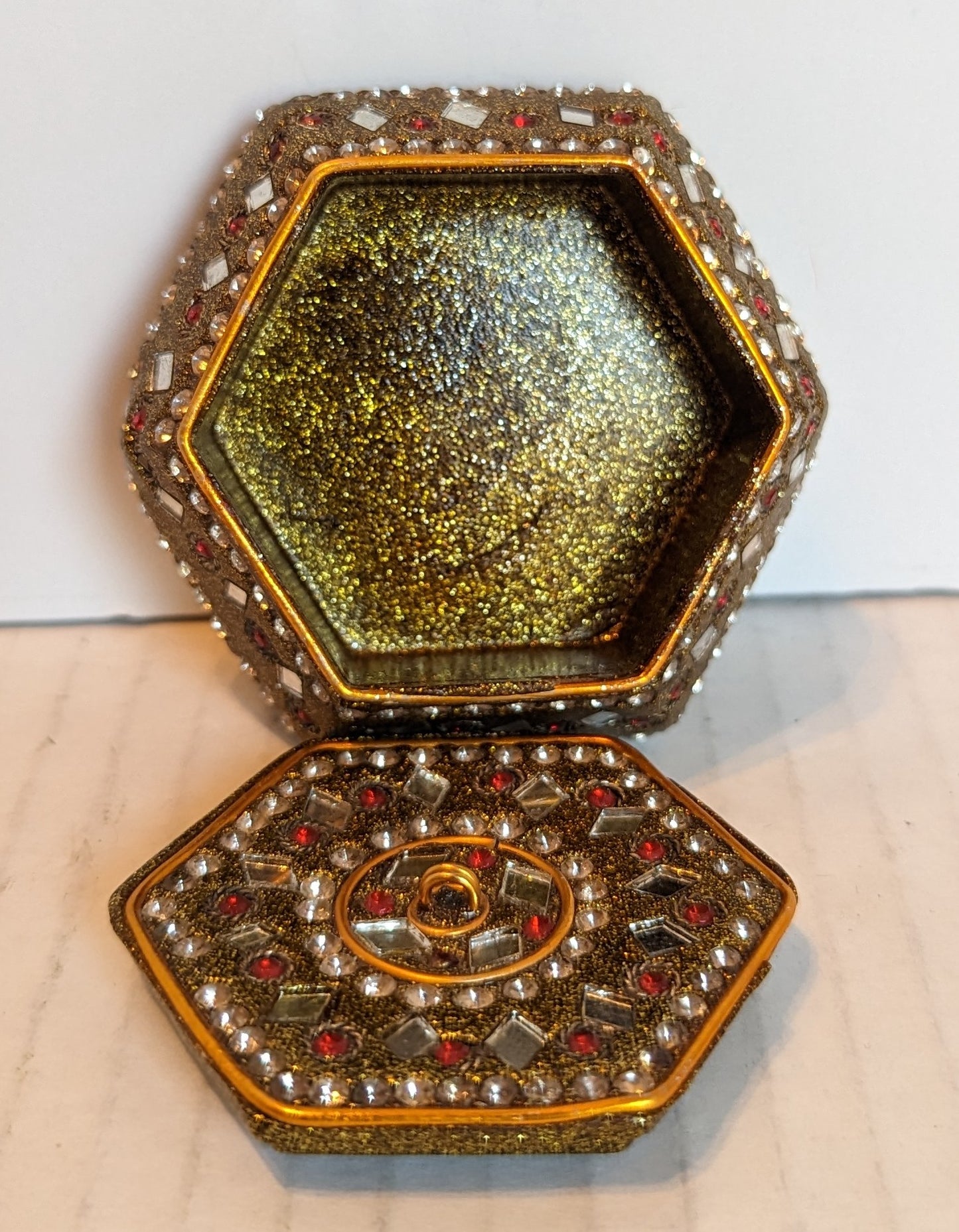 Gold Enameled Indian Mosaic Trinket/Ring Box