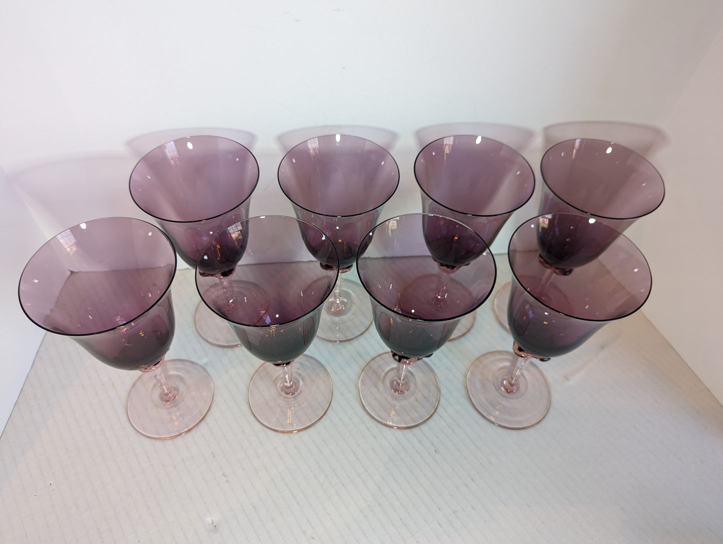 Vintage Murano Amethyst/Pink Stem Glasses (8)