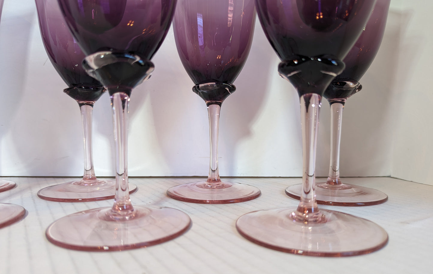 Vintage Murano Amethyst/Pink Stem Glasses (8)