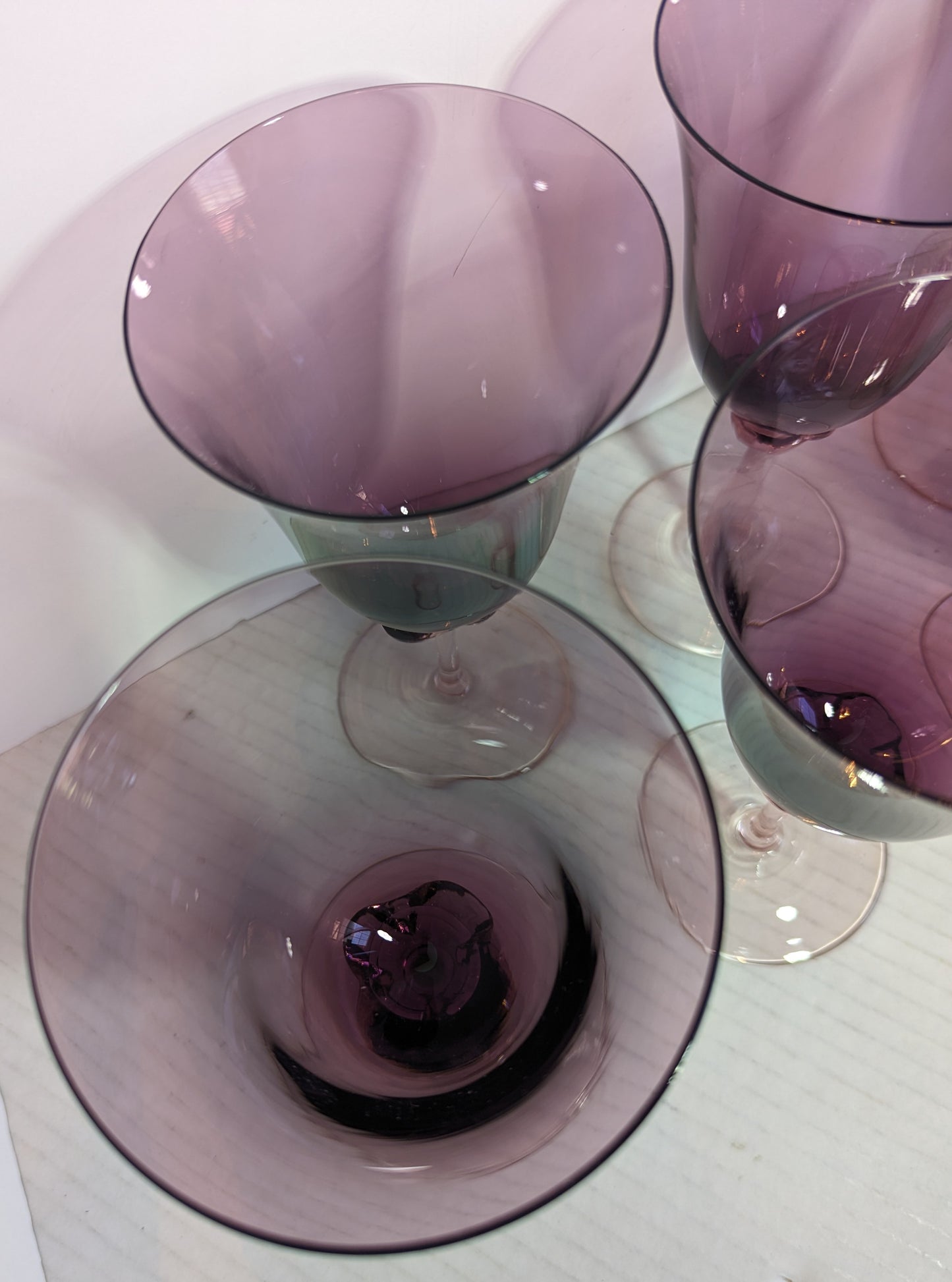 Vintage Murano Amethyst/Pink Stem Glasses (8)