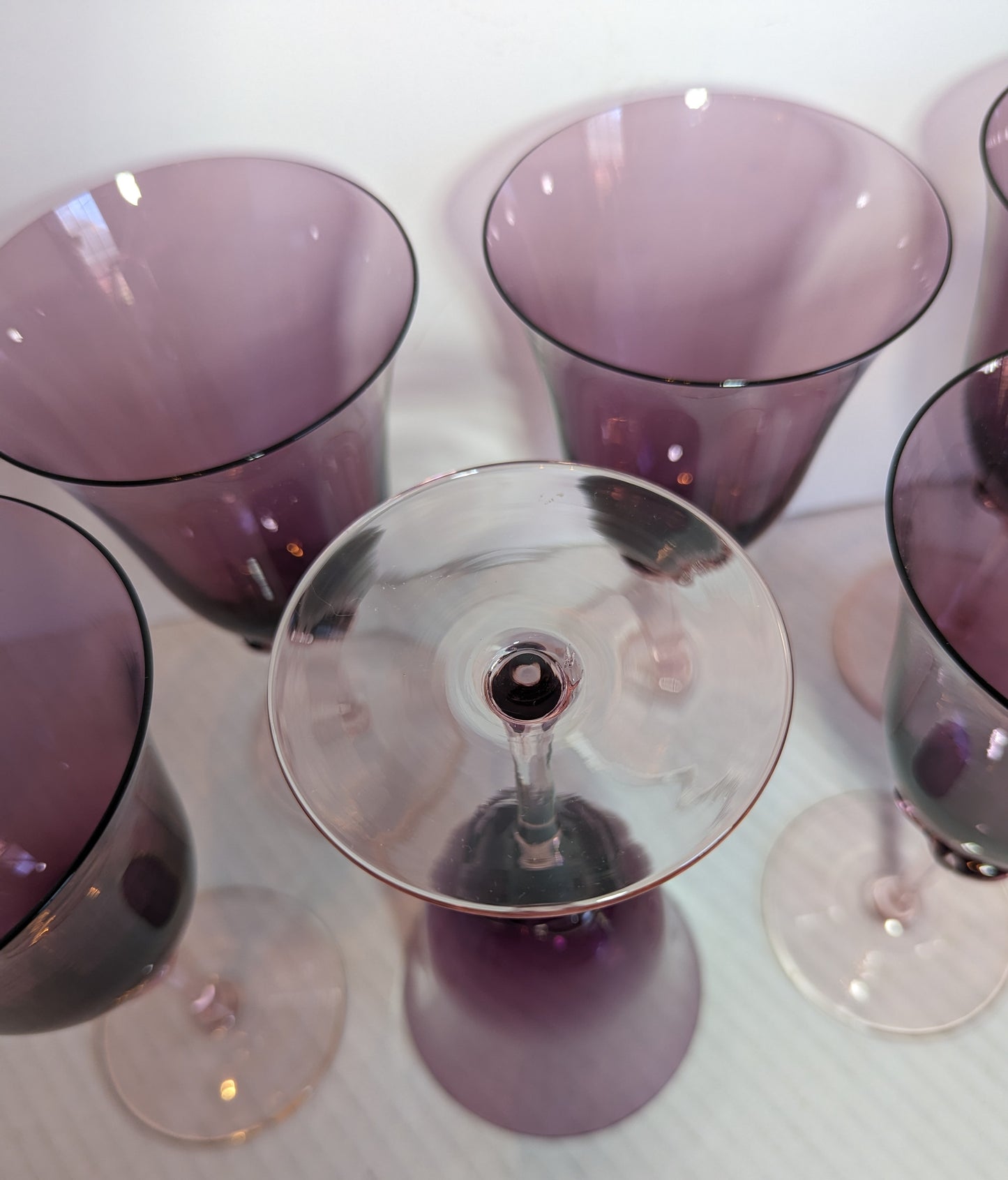 Vintage Murano Amethyst/Pink Stem Glasses (8)