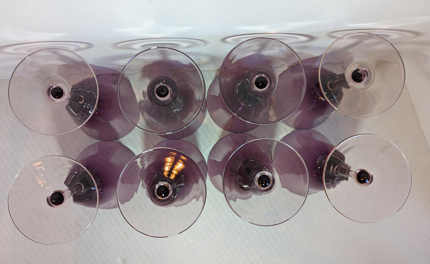 Vintage Murano Amethyst/Pink Stem Glasses (8)