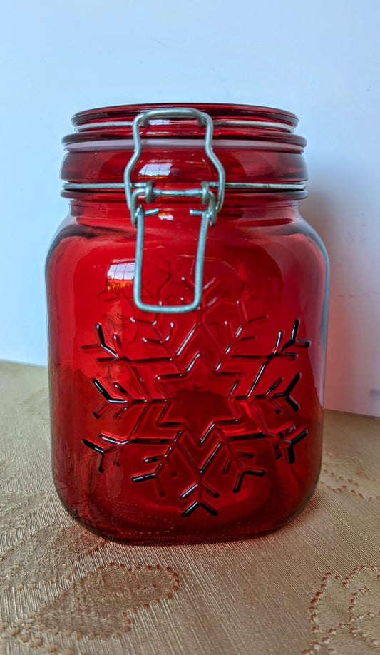 Christmas Red Glass Canister