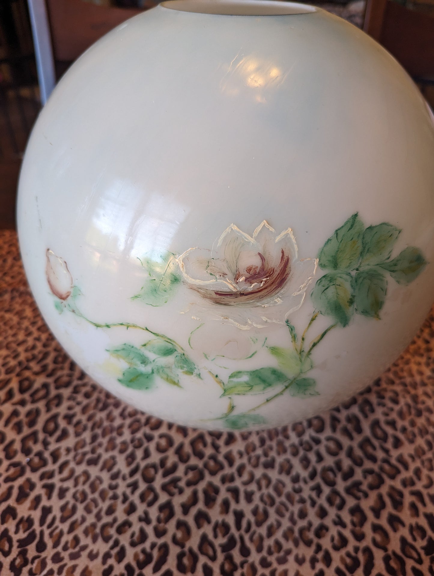 Antique Hand Painted Milk Glass GWTW Lamp Shade