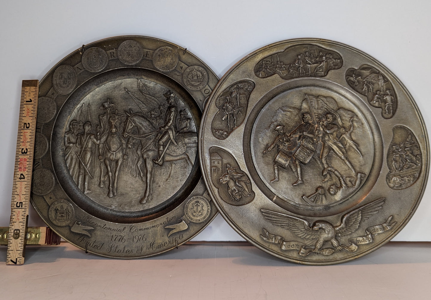 Vintage Commemorative Pewter Plates American Independence, Bicentennial