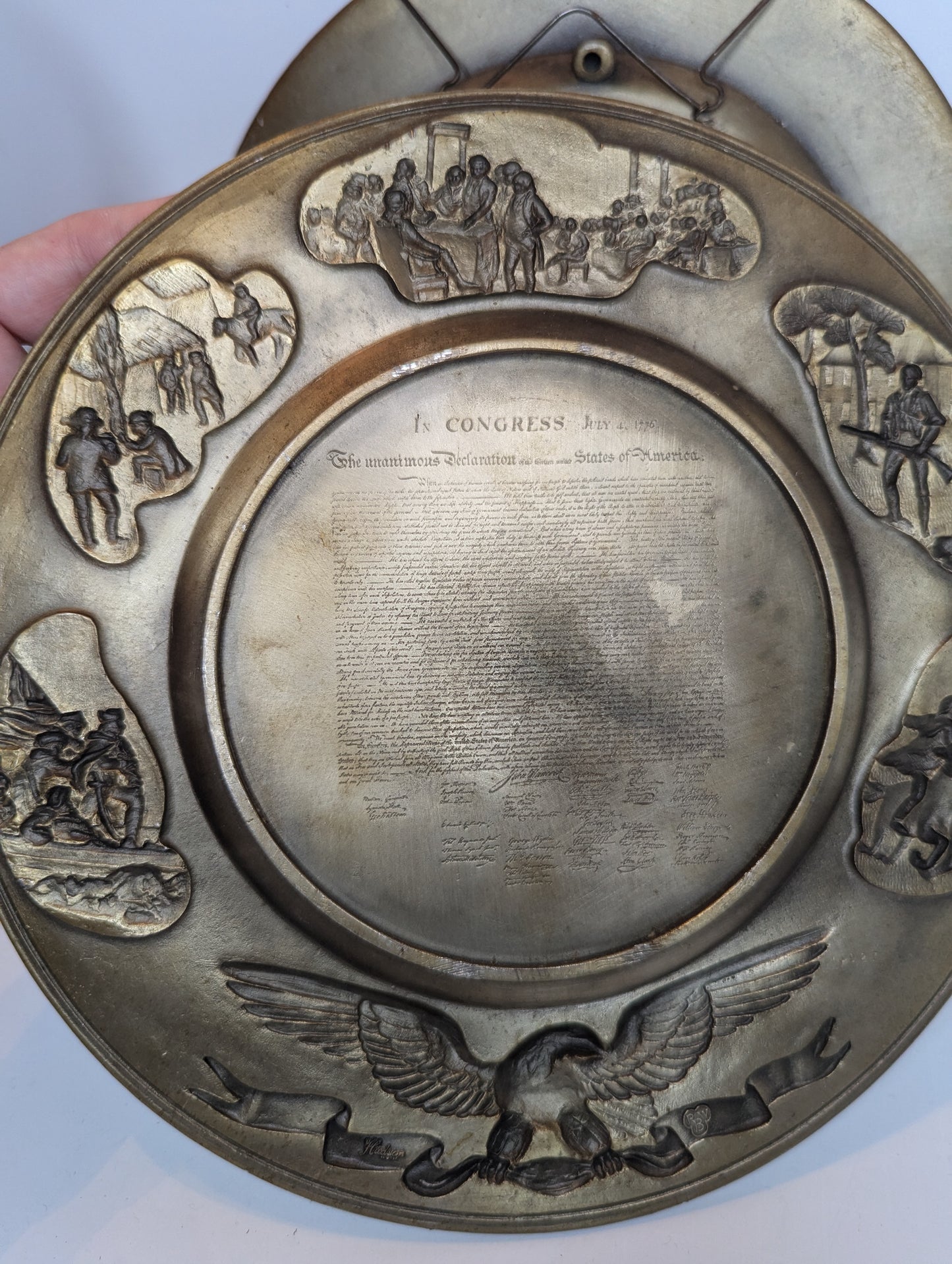 Vintage Commemorative Pewter Plates American Independence, Bicentennial