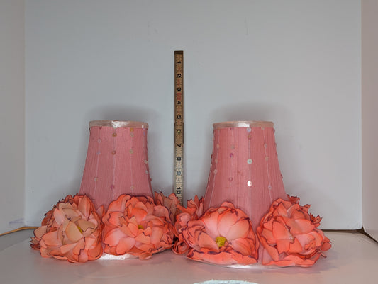 Vintage Floral Cloth Lampshades in Salmon