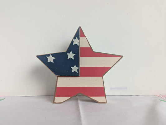 Wooden Star Shaped American Flag Cut-out