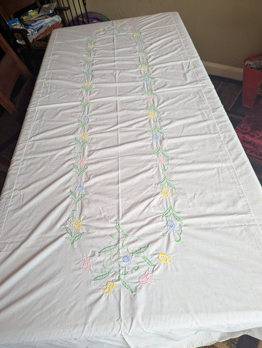 Handmade, Hand Embroidered White Tablecloth