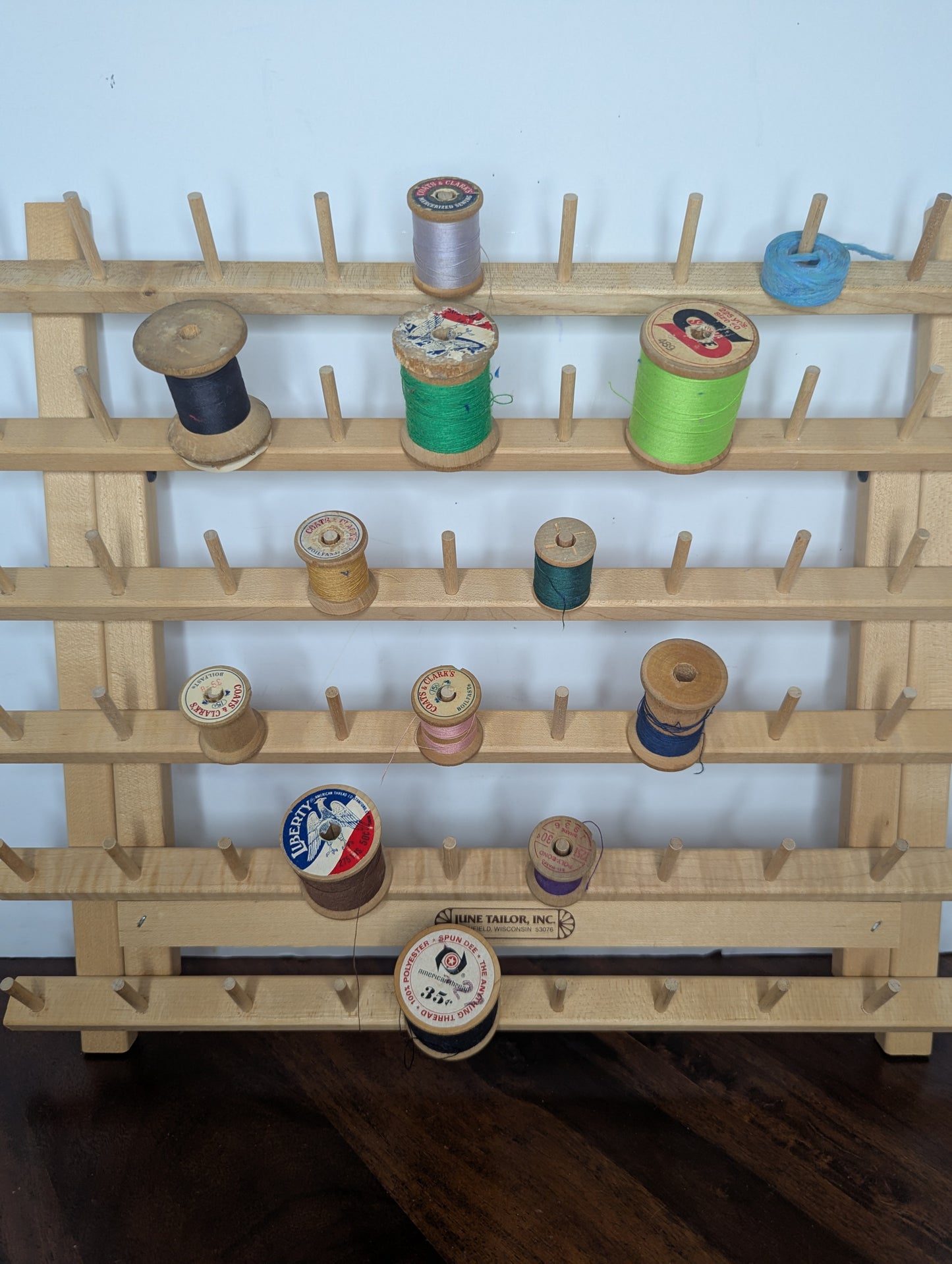 June Tailor Wooden Thread Stand with Vintage Wooden Thread Spools