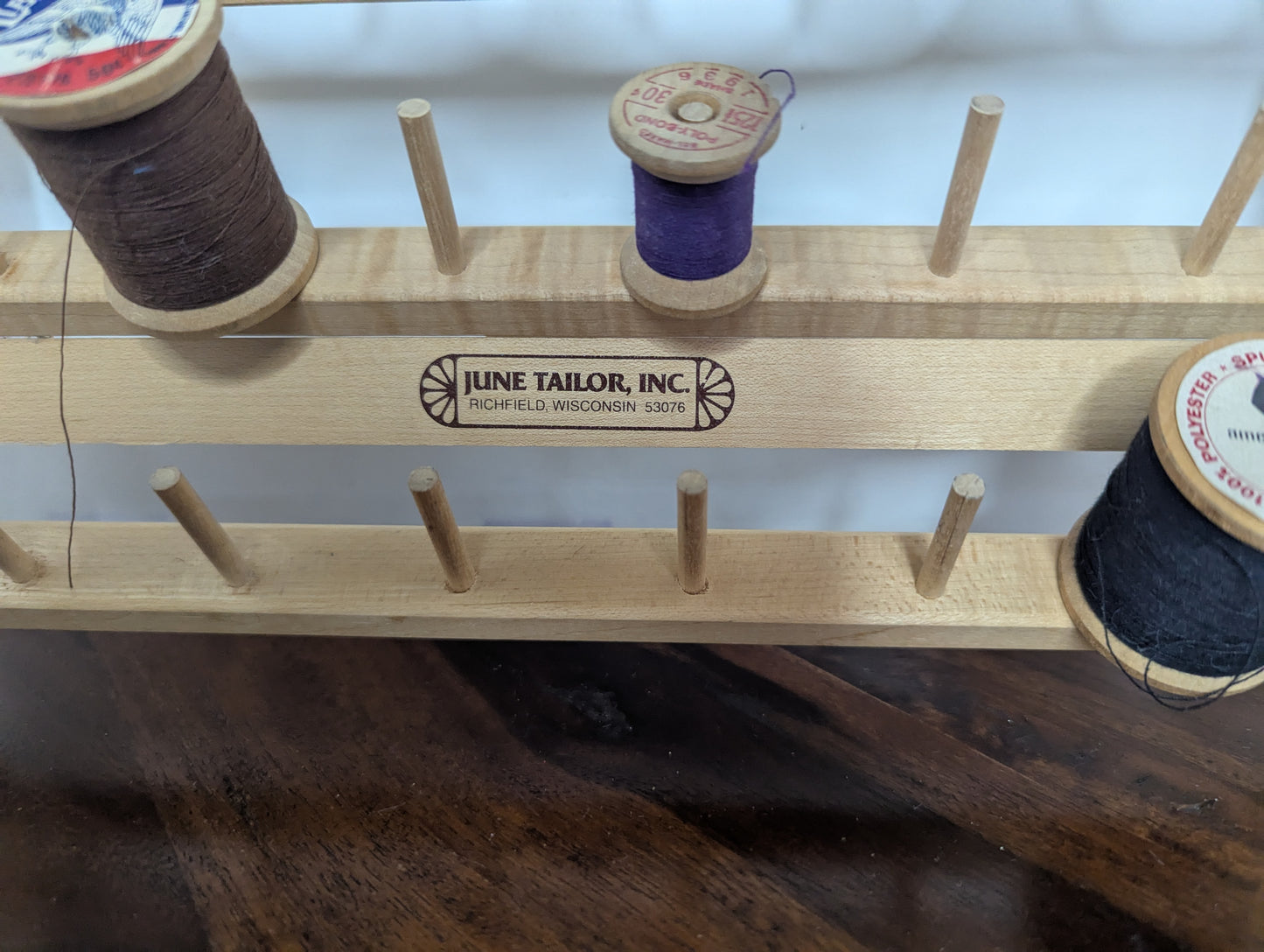 June Tailor Wooden Thread Stand with Vintage Wooden Thread Spools