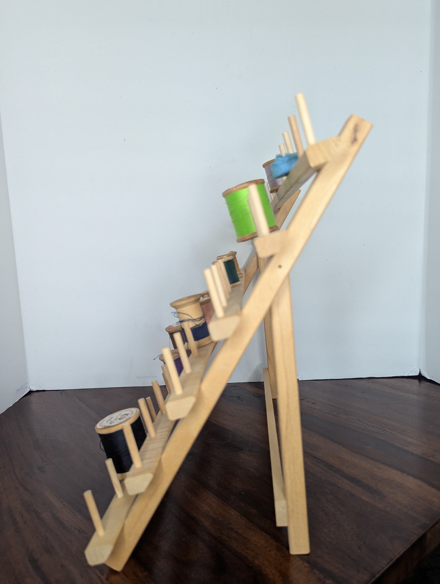 June Tailor Wooden Thread Stand with Vintage Wooden Thread Spools