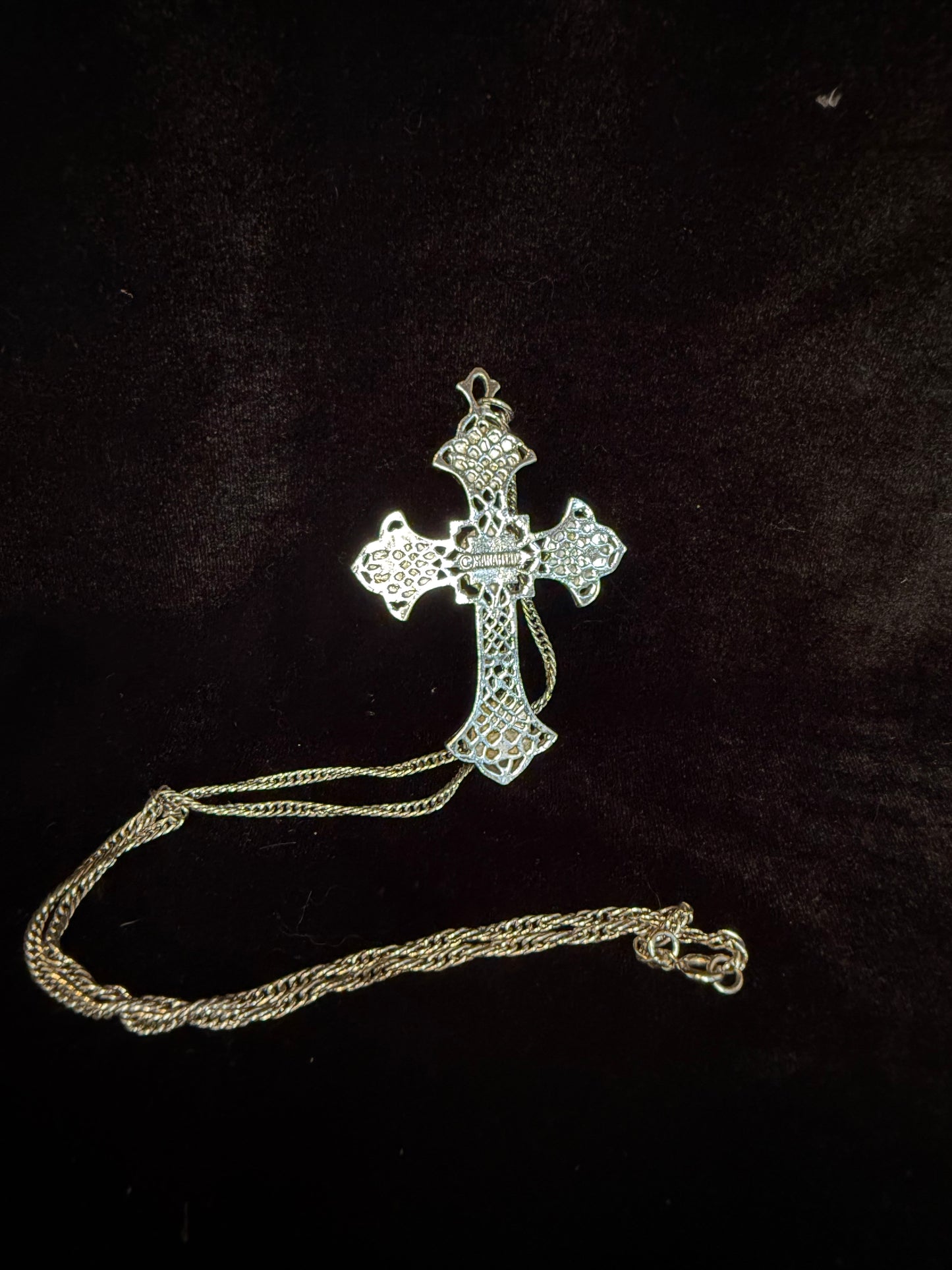 Sara Coventry Crusader 1971 Cross Necklace Pearl, Cabochan