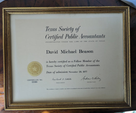 1977 Framed Certificate for Decoration