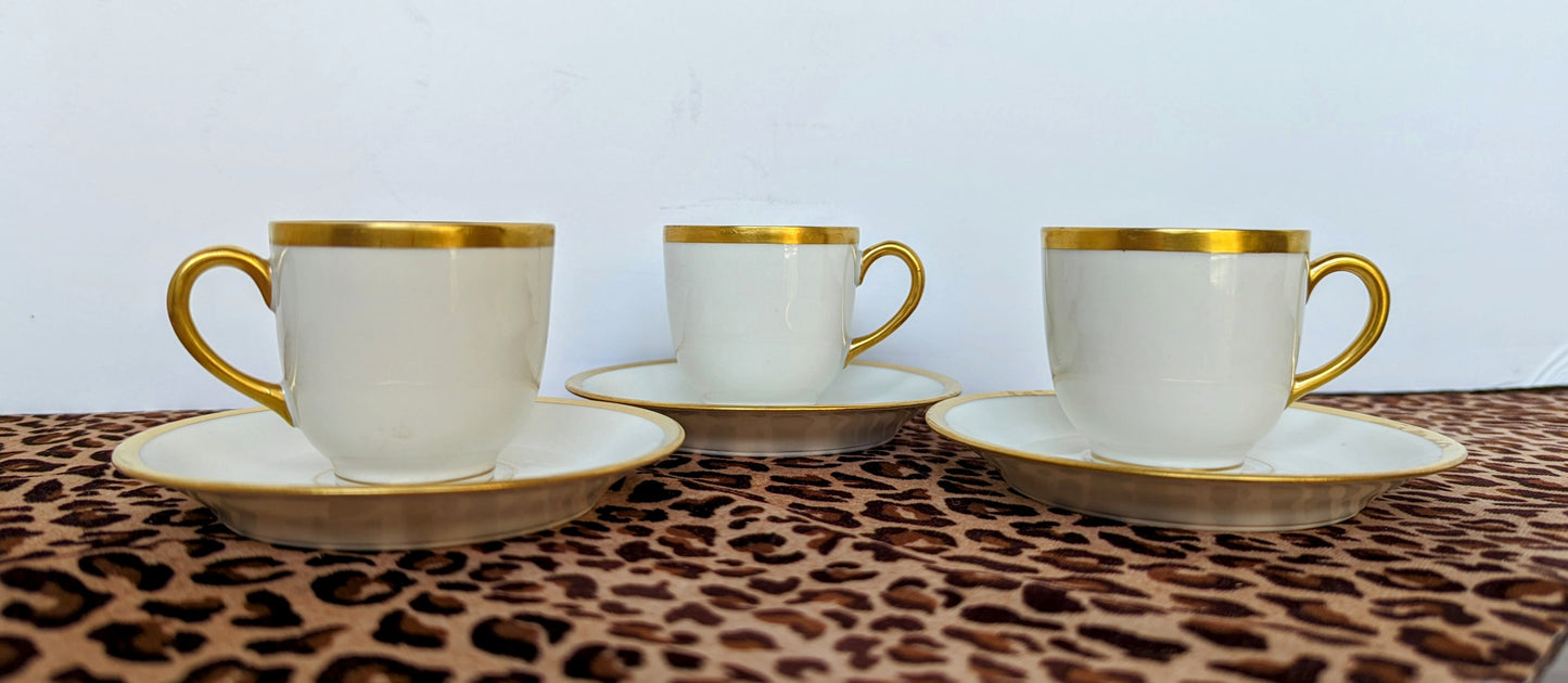 Antique Vignaud Limoges Demitasse Cups/Saucers (Set of 3)