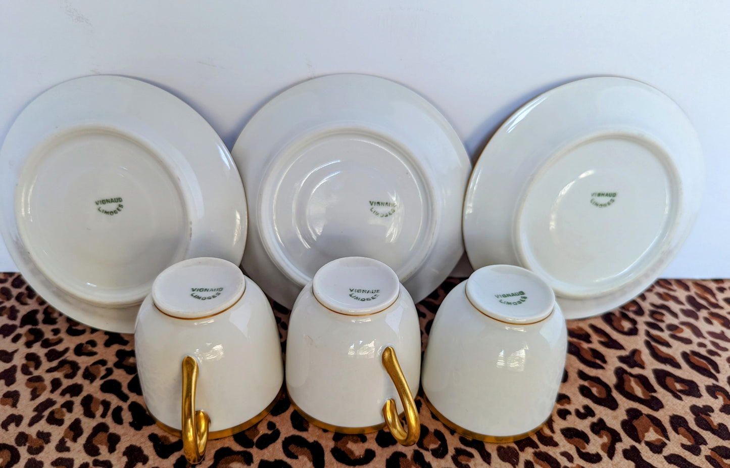 Antique Vignaud Limoges Demitasse Cups/Saucers (Set of 3)