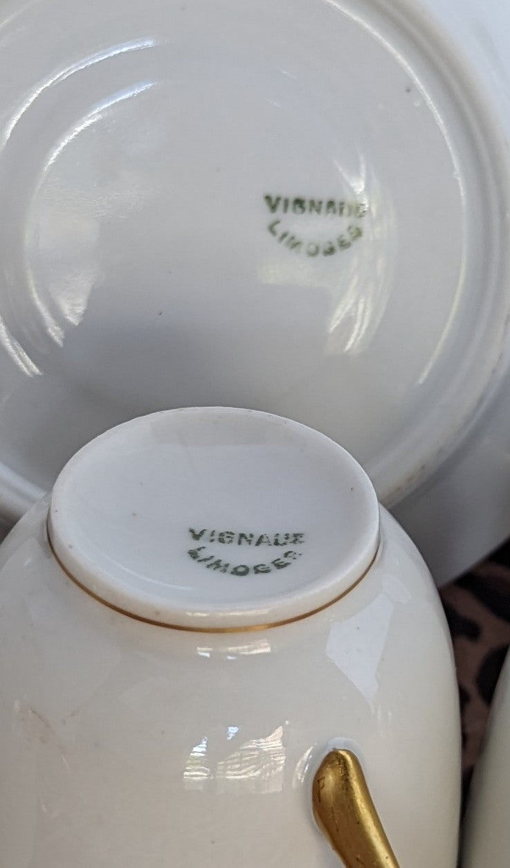 Antique Vignaud Limoges Demitasse Cups/Saucers (Set of 3)