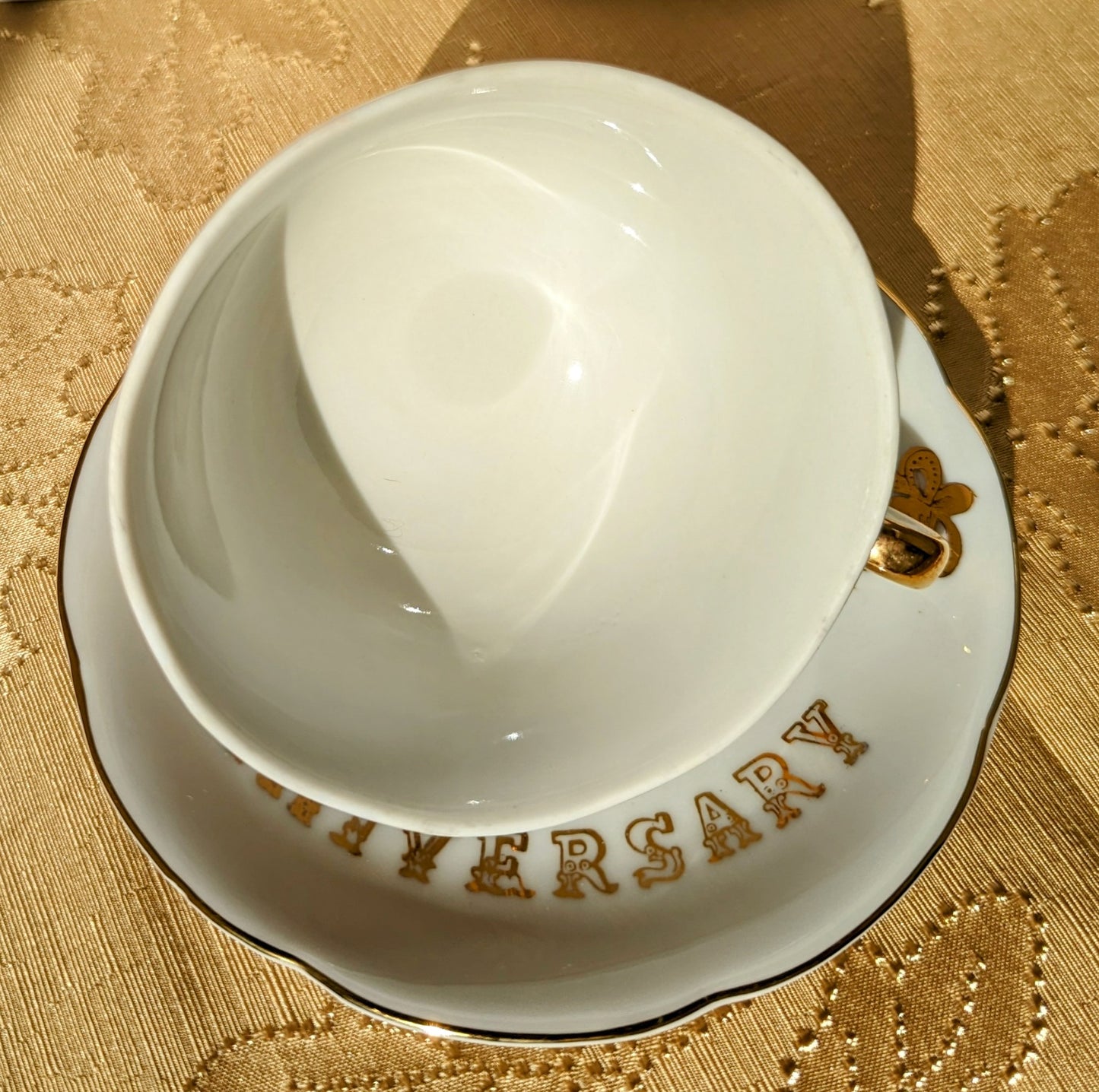 Vintage Lefton China 50th Wedding Anniversary Sugar/Creamer, Cup/Saucer Sets (5 pieces)