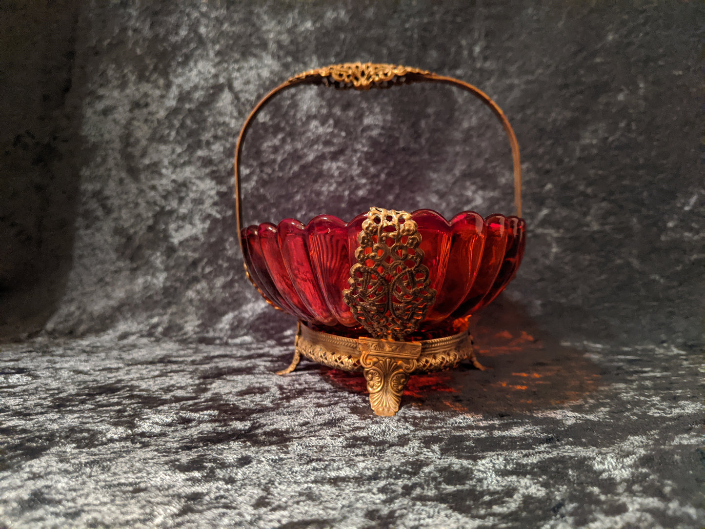 Antique French Ruby Red Glass Bride's Basket