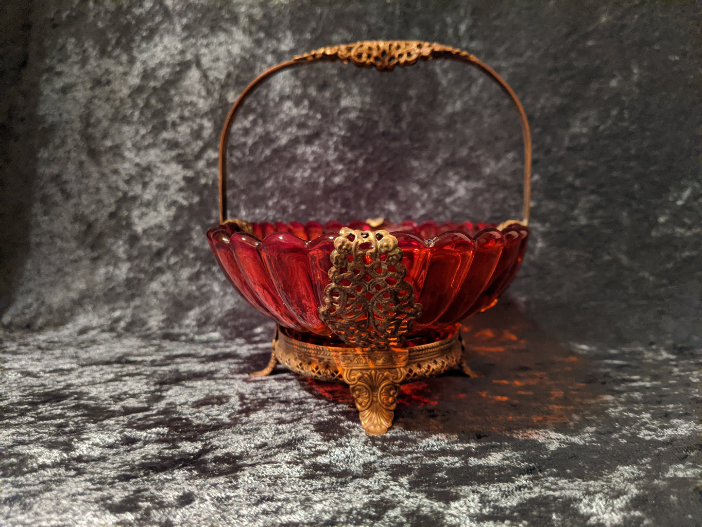 Antique French Ruby Red Glass Bride's Basket