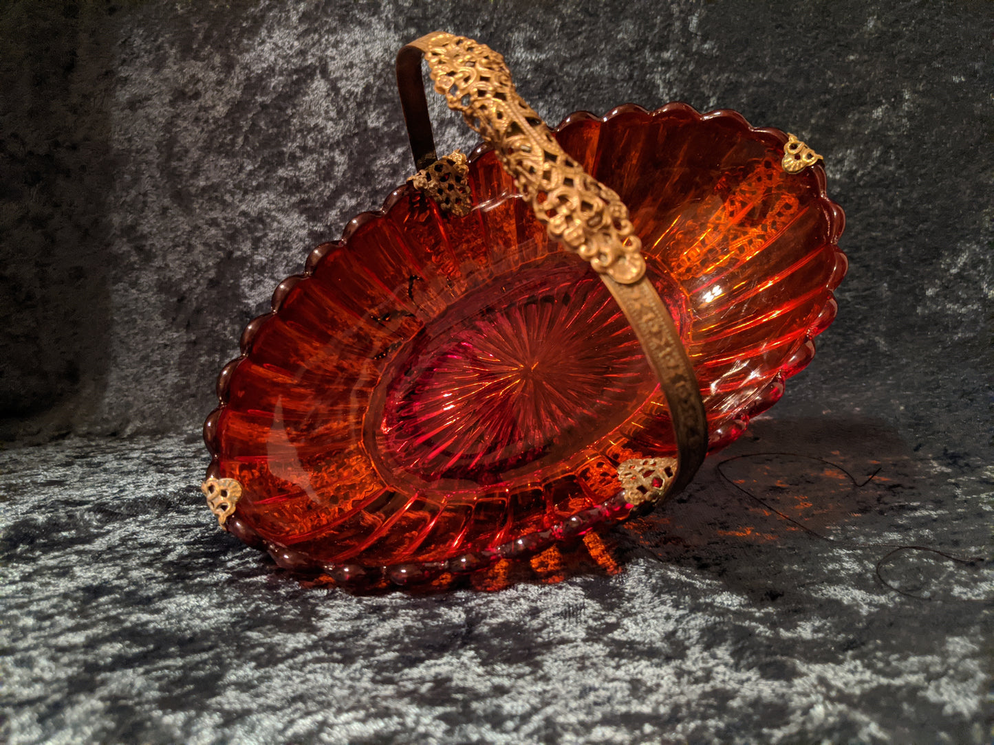 Antique French Ruby Red Glass Bride's Basket