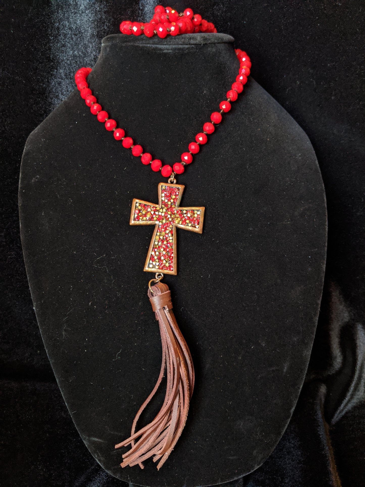 Ruby Red Cross Necklace