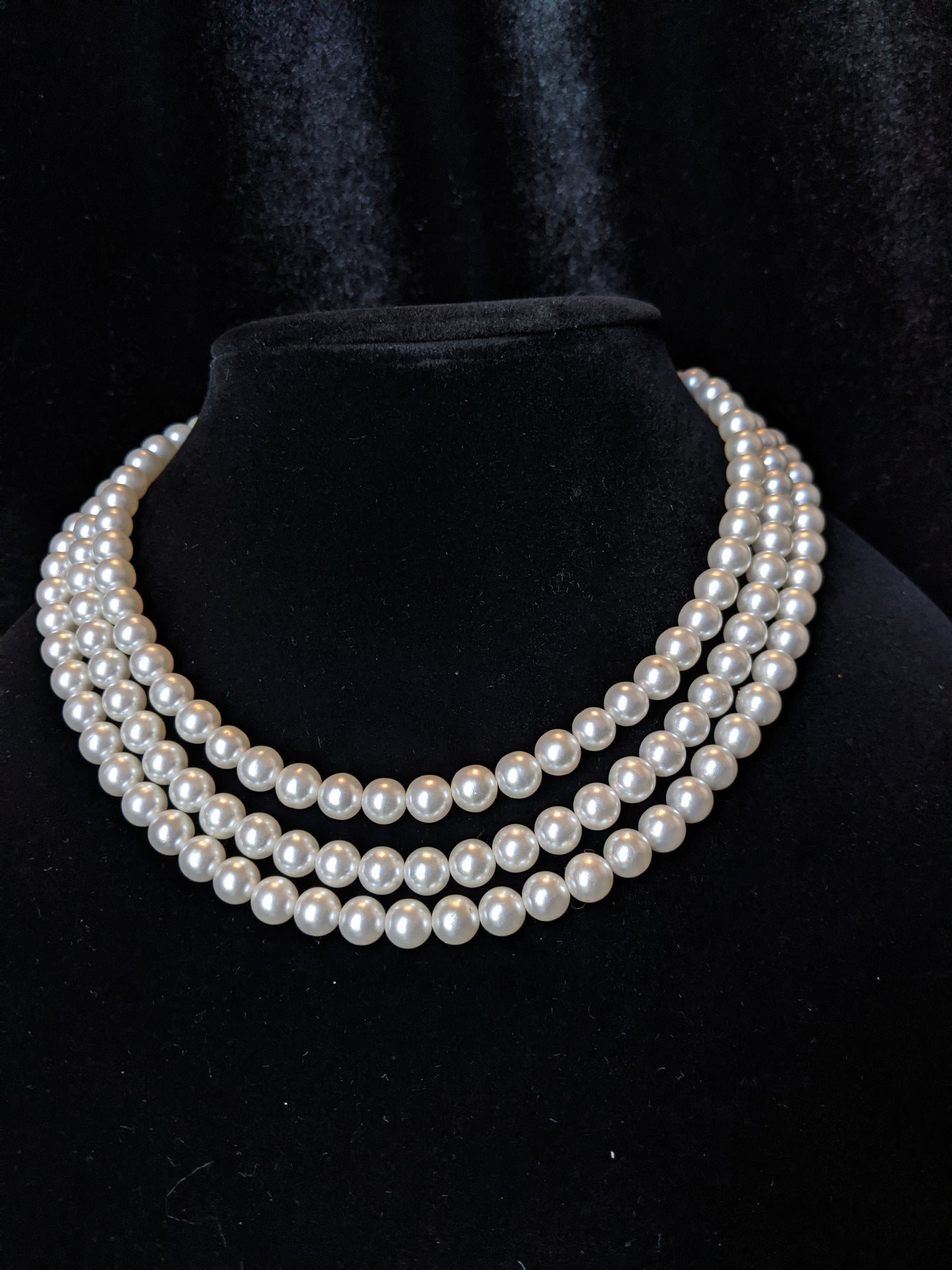 Faux Pearl Necklace Three Tier