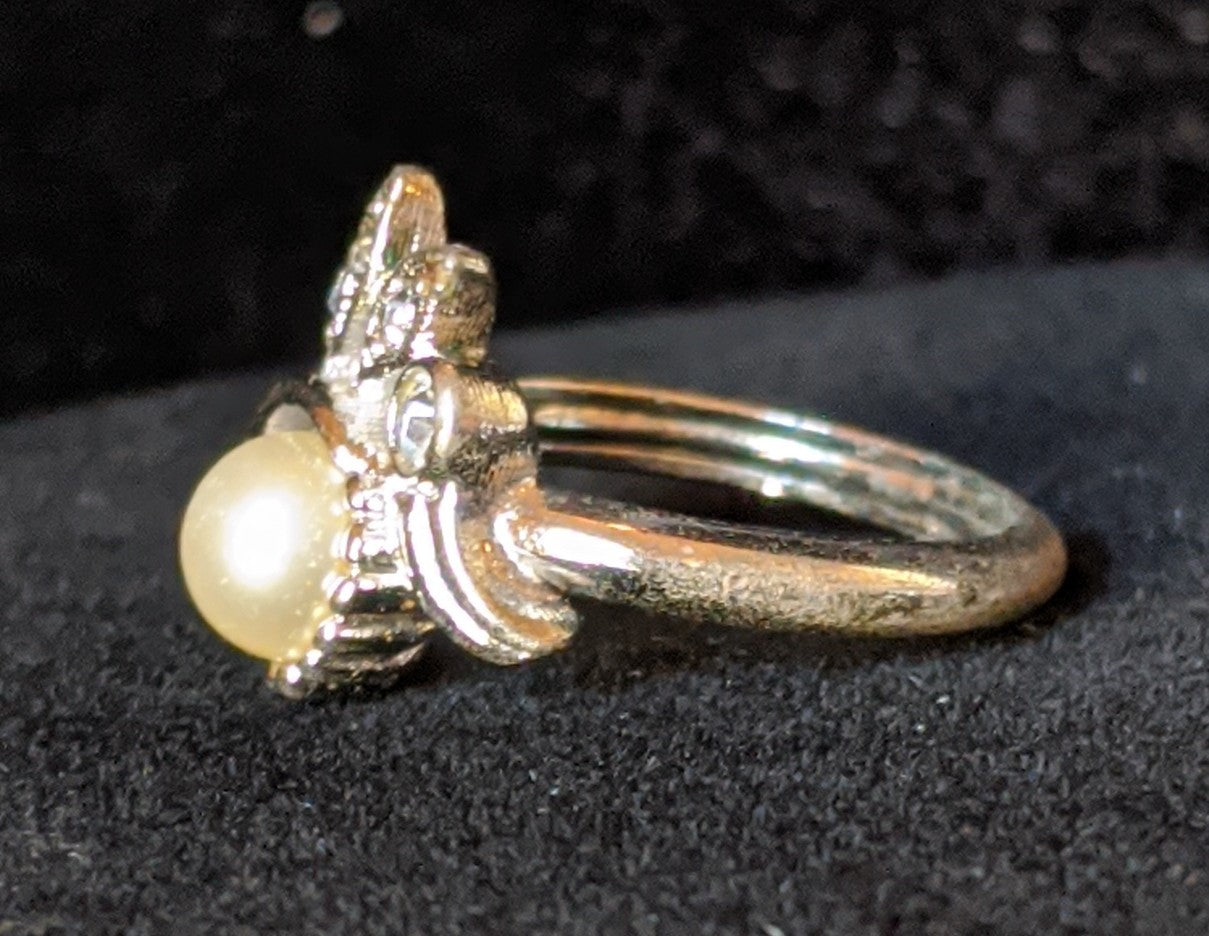 Avon Faux Pearl and Rhinestone Ring