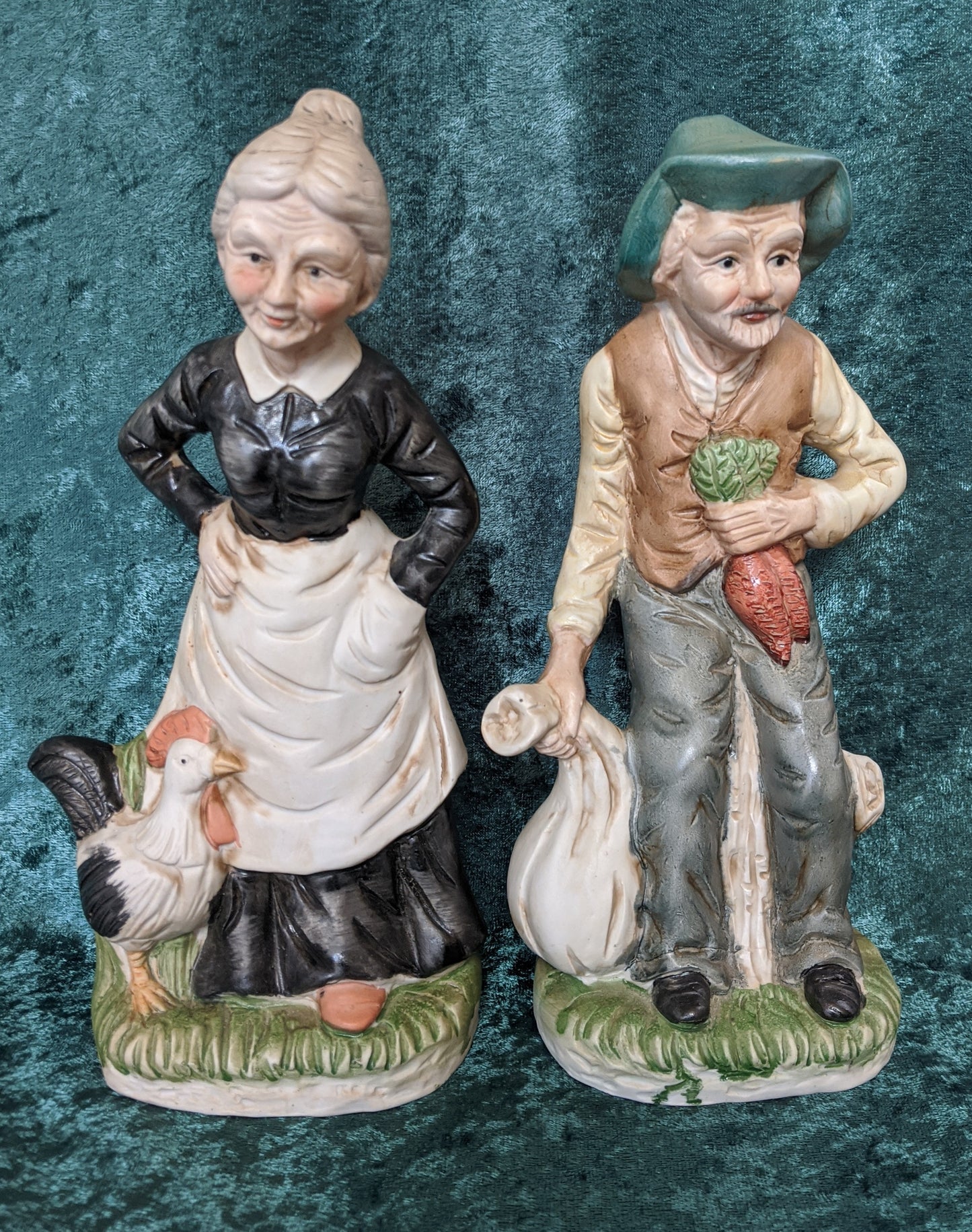 Bisque Farming Couple Figurines