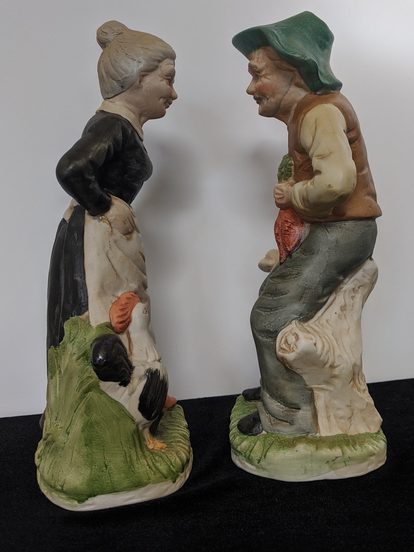 Bisque Farming Couple Figurines