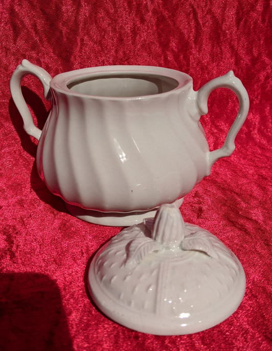 White Stoneware Sugar Dish with Lid