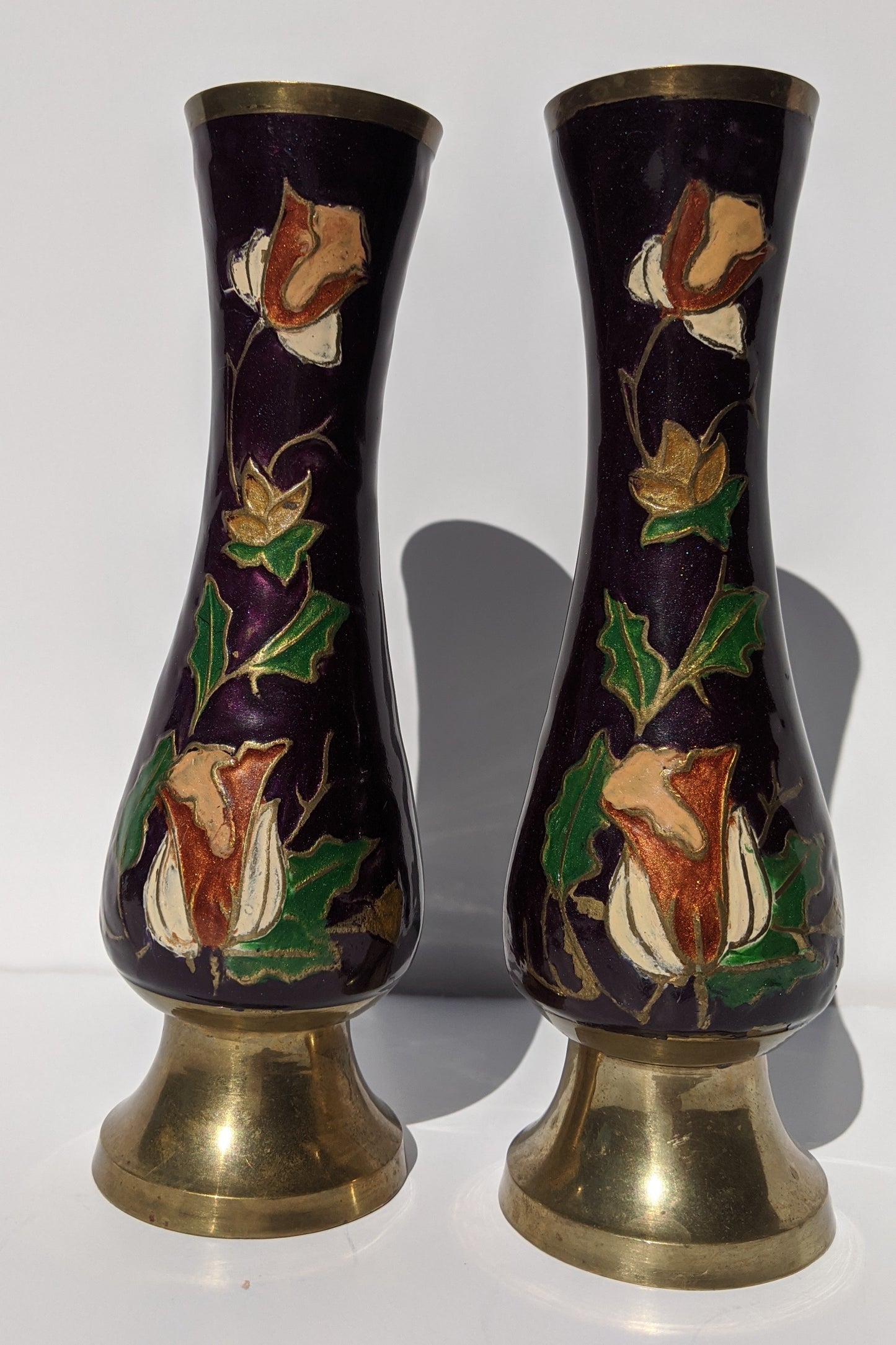 Brass Enameled Bud Vases (2)